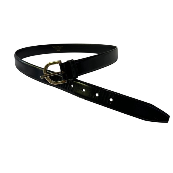 Genuine SALVATORE FERRAGAMO Black Patent Leather Belt 34 Made In Italy Unisex main image 9
